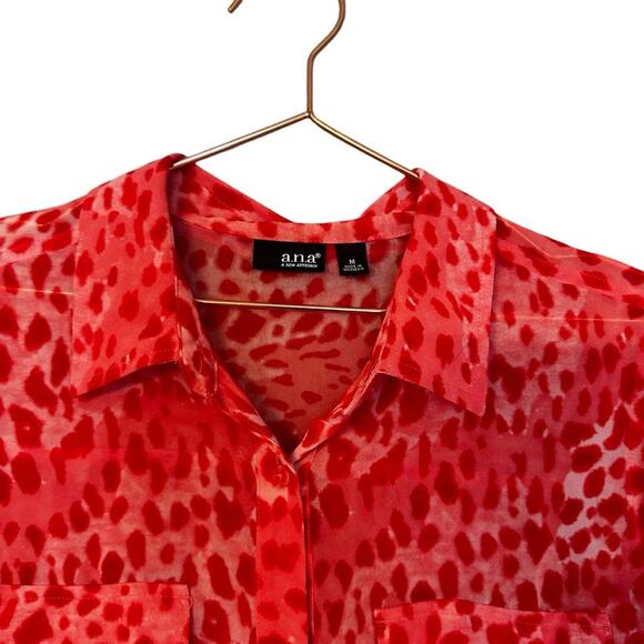 Ana leopard button down semi sheer blouse size medium - Picture 3 of 6